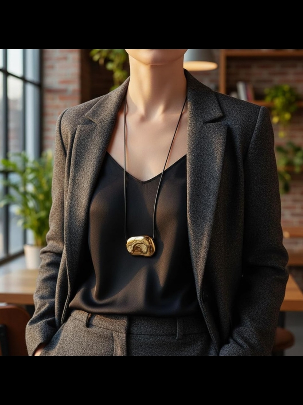 Minimalist Gold Pendant Necklace on Black Cord